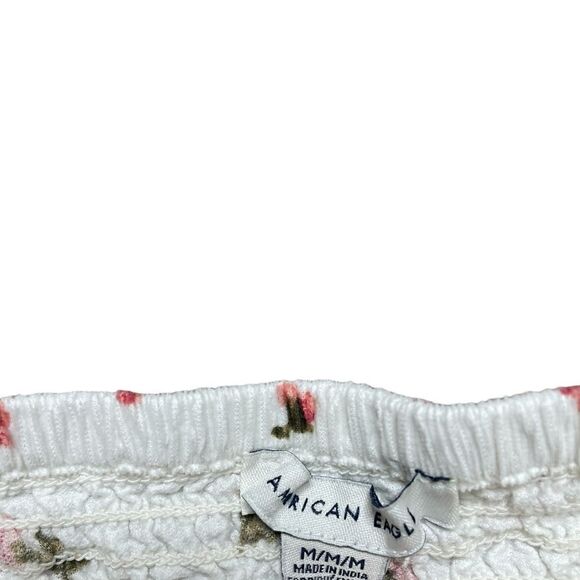 AMERICAN EAGLE Smocked Puff Sleeve Crop Top White Size Medium - Picture 6 of 6